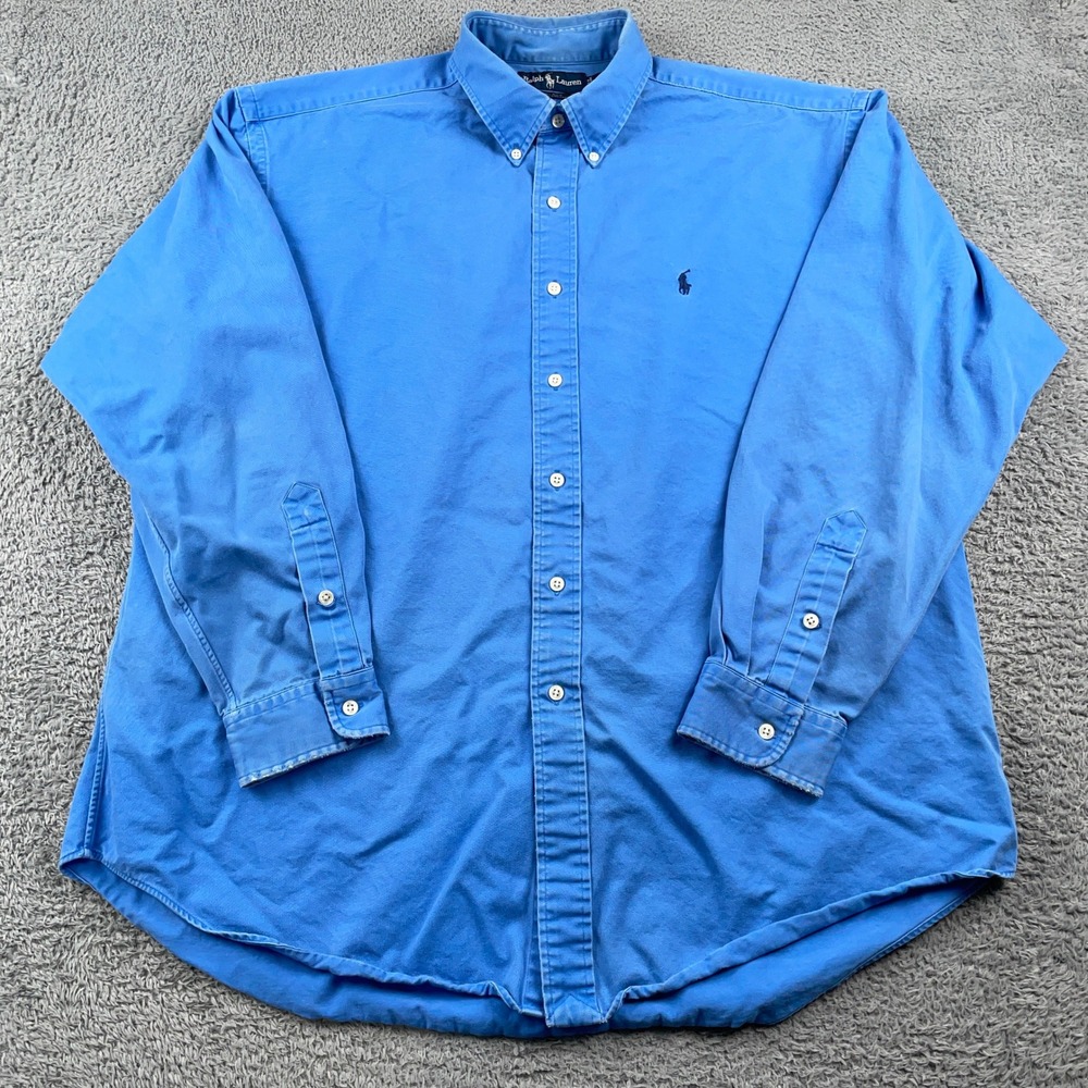 VTG Polo Ralph Lauren Shirt Mens XL Blue Blake Heavy Twill Button Down Pony - Picture 2 of 13